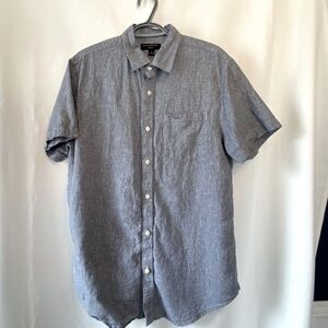 Banana Republic Mens Blue Short Sleeve Button Up Shirt Large Cotton Linen Blend
